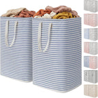 Lifewit 2 Pack Laundry Basket 80L Each, Collapsible Clothes Hamper with Reinforced Handles, Freestanding Waterproof Design for Bedroom and Laundry Room, Blue 160L Total