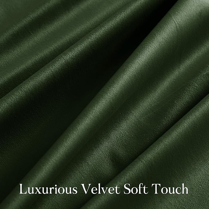 NICETOWN Olive Green 90 inch Long Velvet Curtains for Bedroom 2 Panels, Thermal Insulated Room Darkening Heavy Duty Velvet Drapes for Living Room, Privacy Protection Window Treatment, W52 x L90