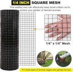 FORIMO 24'' x 50' 1/4inch Hardware Cloth 19 Gauge Black Vinyl Coated Welded Fence Mesh for Home and Garden Fence and Home