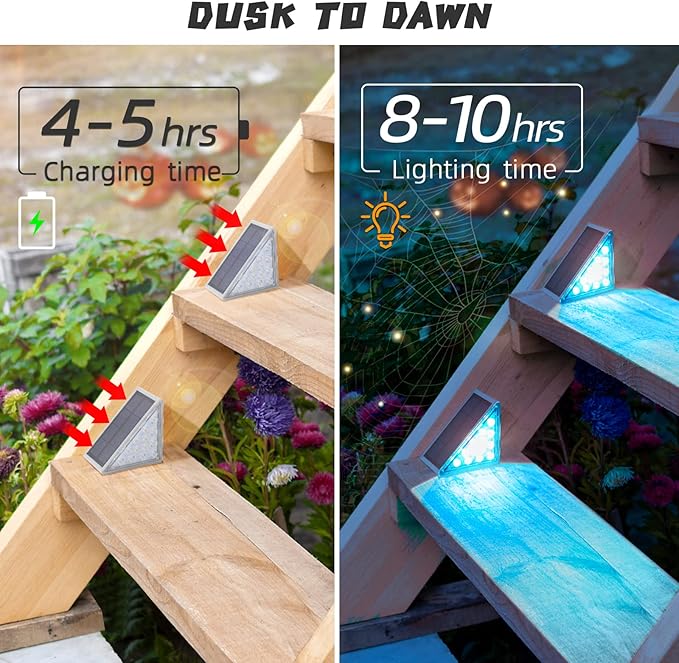 NIORSUN Solar Step Lights,12 Pack RGB Solid Color Changing Solar Stair Lights Outdoor Waterproof IP67 Auto On Off,Solar Lights for Steps,Stair,Patio,Yard,Porch,Front Door,Deck Decor