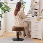 Furniliving Faux Leather Makeup Vanity Stool, Mid-Century Tufted Adjustable Swivel Ottoman Stool Modern Big Size Round Accent Chair for Living Room Bedroom Bathroom, YellowBrown