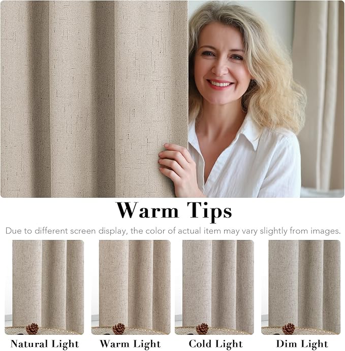 H.VERSAILTEX 100% Blackout Curtains for Bedroom Thermal Insulated Linen Textured Curtains Heat and Full Light Blocking Drapes Living Room Curtains 2 Panel Sets, Cobblestone, 42x63 Inch