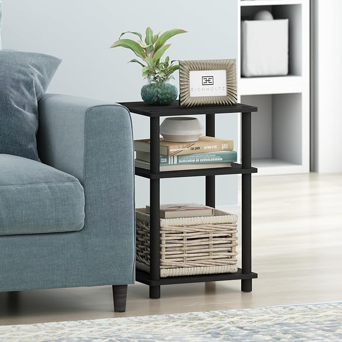 Furinno JUST Side Table, 3-Tier End Table, Open Shelves Night Stand, Bedside Table, Toolless Assembly, for Living Room, Bedroom, Bathroom, Americano