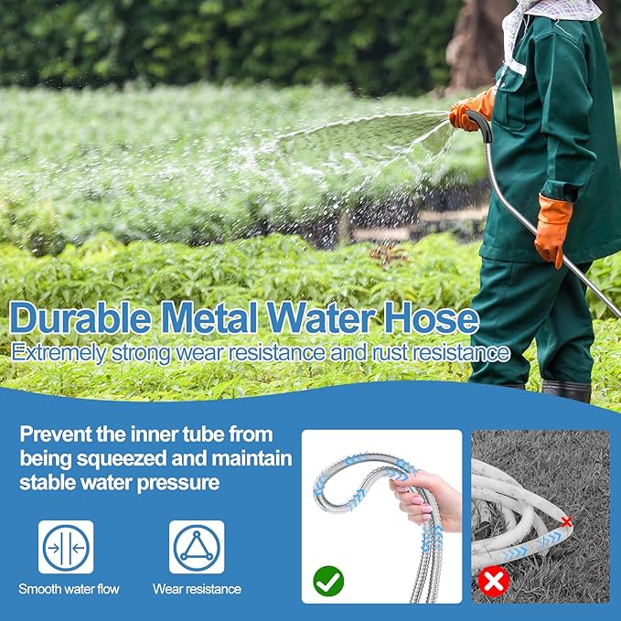 SPECILITE 150 FT Garden Hose, 304 Stainless Steel Metal Heavy Duty Flexible Water Pipe, Kink Free, Durable, Lightweight for Yard, Outdoor with Rubber Grip