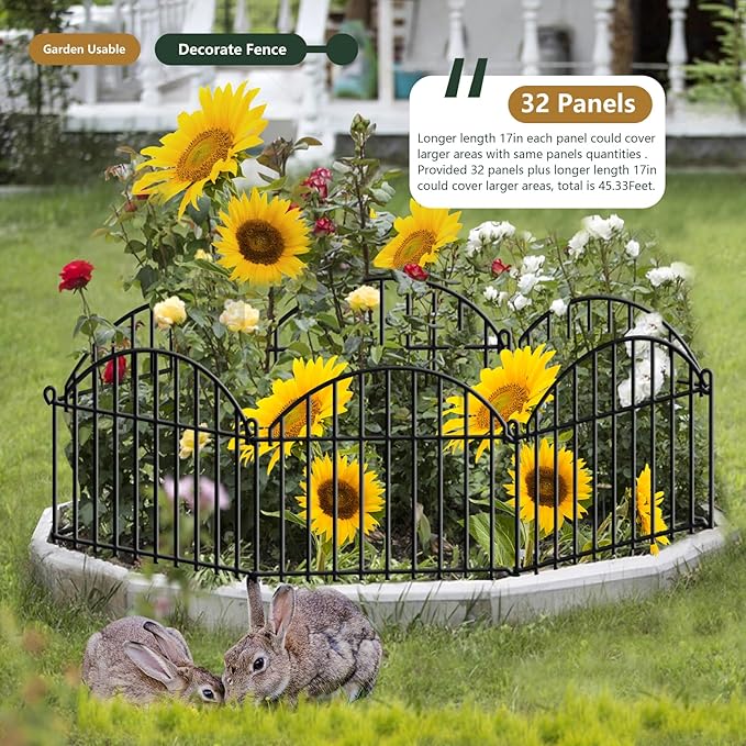 32 Panels Garden Fence, 45ft x 20in Animal Barrier Fences for Rabbits Dogs, Rustproof Metal Gardens Border Fencing, Arched Decorative Flower Bed Edging Barriers for Outdoor Yard Patio