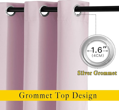 NICETOWN Insulated Room Darkening Curtains and Drapes - Microfiber Energy Saving Thermal Insulated Solid Grommet Room Darkening Draperies for Kitchen (1 Pair, 46 inches by 54 Inch, Baby Pink)