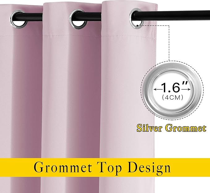 NICETOWN Room Darkening Curtains & Drapes for Living Room - Grommet Window Treatment Thermal Insulated Solid Sound Reducing Drapes for Bedroom (Baby Pink, Set of 2, W52 x L90)