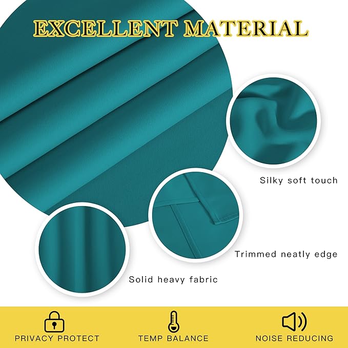 NICETOWN Blackout Peacock Teal Curtain & Drape for Bedroom - Grommet Top Thermal Insulated Room Darkening Energy Saving Privacy Drapes for Night Shift, 1 Piece, W52 x L63