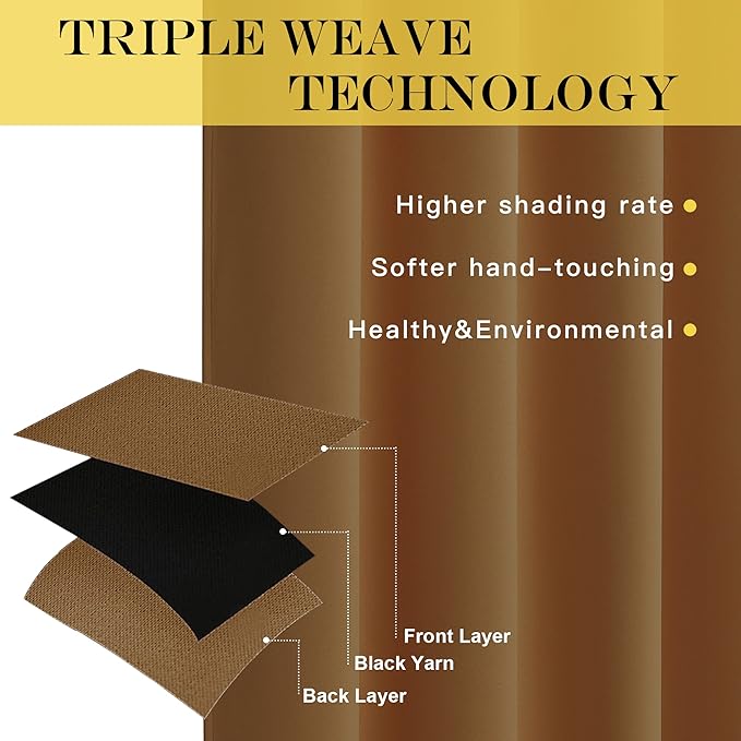 NICETOWN Gold Brown Curtain 84 inch Long - Grommet Blackout Thermal Insulated Room Darkening Sound Reducing Window Drapes for Living Room/Bedroom, 1 Panel, W52 x L84