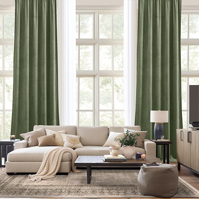 NICETOWN Sage Green Velvet Curtains 102 inches Long 2 Panels, Elegant and Sleek Velvet Drapes for Cinema, Hall, Theatre (52-inch Wide)