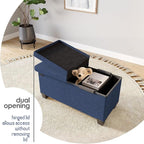 Storage Ottoman Bench with Bins, 30-in Storage Bench for Bedroom End of Bed, Folding Foot Rest Ottoman for Living Room Max 660lbs, Fabric Ottomans, Blue