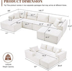 140” Cloud Sectional Couch, Modular Sectional Sofa with Deep Seat, Boneless Sofa for Living Room, Fluffy Comfy U-Shaped Couch with Left Facing Chaise, No Assembly Required, Beige