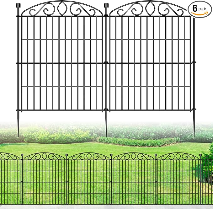 No Dig Decorative Garden Fence 6 Panel - 30in H x 11.8ft L, Tall Animal Barrier for Dogs Rabbits, Rustproof Metal Wire Panels for Yard, Patio, and Outdoor Border Use