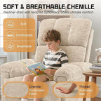 Recliner Chair, Swivel Rocker Recliner Chair for Adults, Small Recliners for Small Spaces, Manual Recliner with Side Pockets, Upholstered Nursery Rocking Chair for Living Room, Chenille, Khaki
