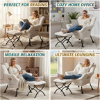 Tiita Lazy Chair with Ottoman, Beige Modern Large Accent Chair, Comfy Leisure Sofa Armchair with Ottoman, Reading Chair with Footrest for Bedroom, Living Room, Dorm Rooms, Beige