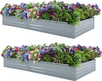 Galvanized Raised Garden Bed,Outdoor Planter Box Metal Patio Kit Planting Bed for Vegetables Flowers Herb,8x4x1ft(2 Pack),Grey