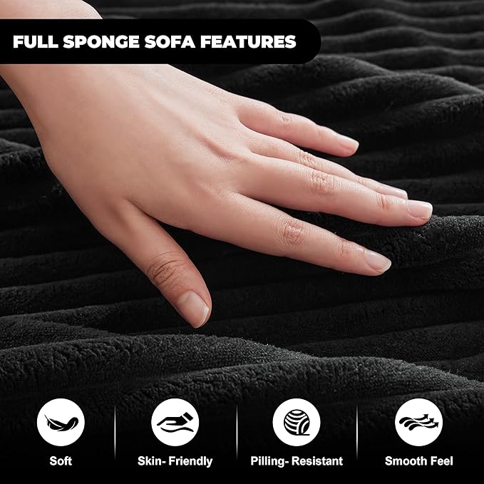 Cloud Sectional Sofa, Boneless Couch for Living Room, Modular Sectional Sofa with Deep Seat, Fluffy L-Shaped Comfy Couch with Right-Facing Chaise, No Assembly Required, Black