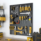 Peg Board, 6 Pack Metal Pegboard Panels Black Pegboards Wall Organizer with 50 Hooks, Heavy Duty Peg Board for Walls Home, Garage Tool Storage, Office Organization, Craft Room, Kitchen