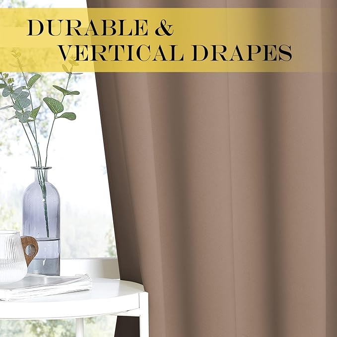 NICETOWN Room Darkening Short Curtain 54 inches Long for Living Room, Grommet Sound Reducing Thermal Insulated Curtains for Bedroom Nursery Window, 46W x 54L, 1 Piece, Cappuccino