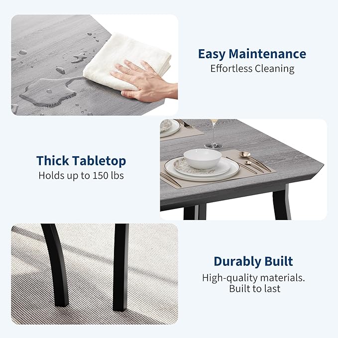IDEALHOUSE 43'' Dining Table Set for 4, Wooden Kitchen Table with Upholstered Bench & 2 Cushion Chairs, Industrial Dinette Set for Studio, Kitchen, Dining Room, Apartment, Gray