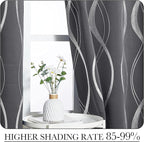 NICETOWN Gray Blackout Curtains 72 inch Long for Bedroom - Microfiber Noise Reducing Thermal Insulated Wave Line Foil Print Design Drapes for Patio Sliding Glass Door (2 Panels, 52 x 72 Inch)