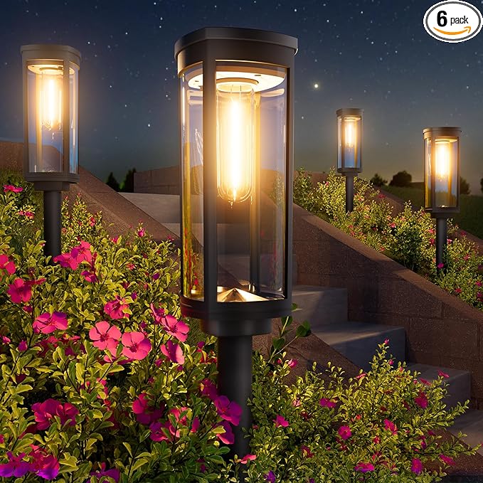 BITPOTT Bright Solar Lights Outdoor 6 Pack, Solar Pathway Lights Waterproof IP65, Auto On/Off Walkway Landscape Lighting, Long Lasting Outdoor Light for Walkway Landscape Path Yard Lawn Patio Decor
