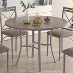 VECELO 36" Round Dining Table for 4, Wood Grain Dinette with Metal Frame for Kitchen, Apartment, Home, Space-Saving, Elegant Grey