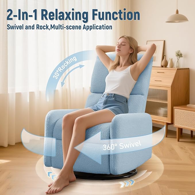 360° Rocking Chair, Nursery Rocker Chair with Side Pockets, Glider Nursing Chair with Steel Structure Base, Small Chair for Small Spaces, Sherpa Swivel Accent Chairs for Living Room, Nursing