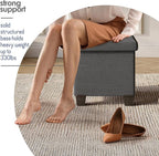 Storage Ottoman Cube with Small Bin, 15-in Square Ottoman with Storage for Living Room and Bedroom, Small Ottomans Foot Rest, Fabric Foot Stools Ottomans Max 330lbs, Grey