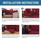 H.VERSAILTEX 3 Piece Stretch Sofa Covers for 2 Cushion Loveseat Couch Covers for Living Room Furniture Cover (Base Cover Plus 2 Seat Cushion Covers) Thicker Jacquard Fabric(Medium Sofa, Burgundy)