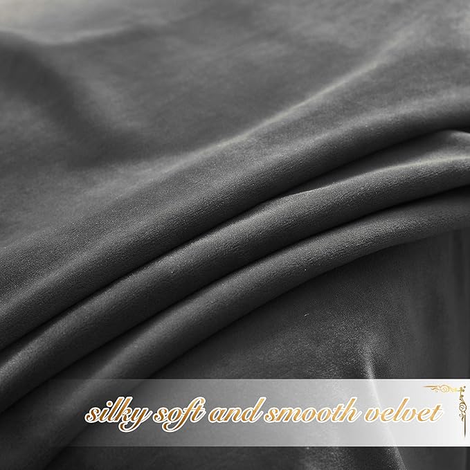 NICETOWN Living Room Grey Velvet Curtains, Sound and Sunlight Reducing Heavy Matt Rod Pocket Drapes/Panels for High Celling Wall (2 Panel Per Pack, 90 inches Long)