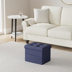 LINMAGCO Storage Ottoman Folding Foot Stool Foot Rest with Side Pocket Modern Ottoman with Storage Short Sofa Stool Linen Cloth 17x13x13(Navy)