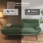 Pipishell Futon Sofa Bed, 75 Inch Corduroy Futon Couch Convertible with Adjustable Backrest and Armrests, Recliner Sleeper Sofa for Small Spaces, Living Room, Office, Guest Room (Green, 75 Inch)