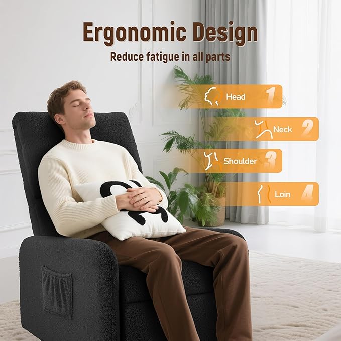 360° Rocking Chair, Nursery Rocker Chair with Side Pockets, Glider Nursing Chair with Steel Structure Base, Small Chair for Small Spaces, Sherpa Swivel Accent Chairs for Living Room, Nursing