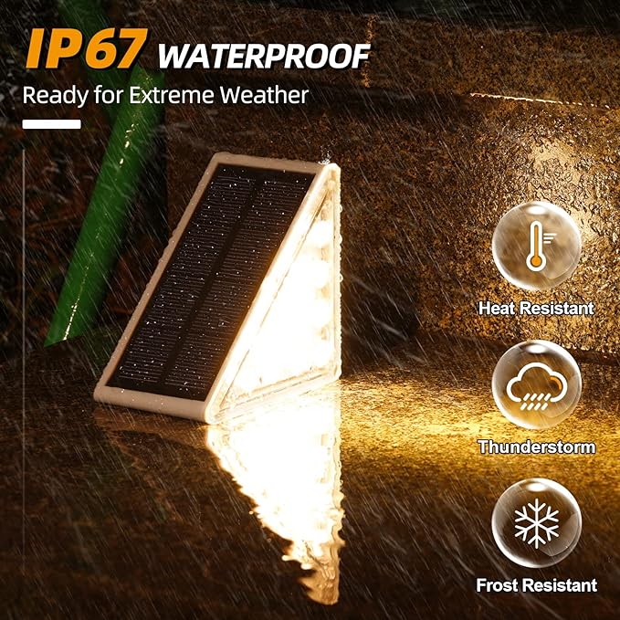 NIORSUN Solar Step Lights,6 Pack Warm White Solar Stair Lights Outdoor Waterproof IP67 Auto On Off,Solar Lights for Steps,Stair,Patio,Yard,Porch,Front Door,Sidewalk,Deck Decor