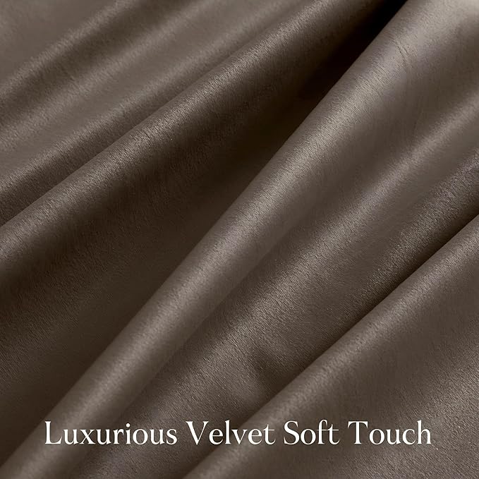 NICETOWN Velvet Curtains 96 inches Long - Taupe Blackout Drapes for Sliding Glass Door, Cat Proof Privacy Protection Soft Luxury Window Treatments for Bedroom, W52 x L96, 2 Panels