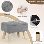 Storage Ottoman, Small Storage Ottoman Foot Stool with Wood Legs, Teddy Velvet Rectangular Foot Rest for Chair, Soft Sponge White Footstool for Living Room, Couch, Bedroom, Dorm (Grizzly)