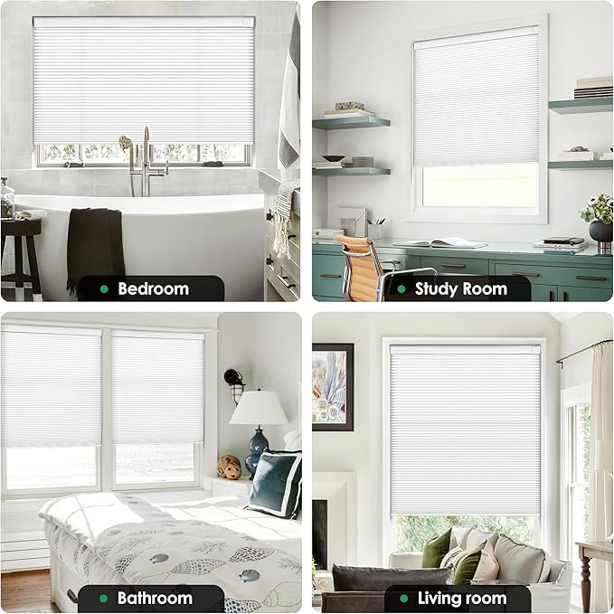 LazBlinds No Tools No Drill Cordless Cellular Shades, Light Filtering Honeycomb Shades for Home, Thermal Insulation Blinds for Windows, 20" W x 72" H, White