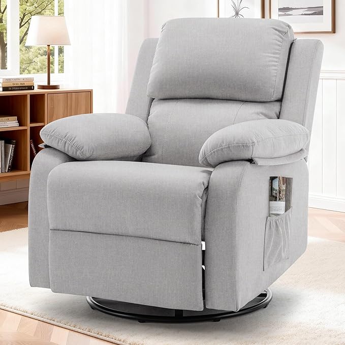 Recliner Chair, 360 Swivel Rocker Chair for Adults, Small Rocking Recliner for Small Spaces, Upholstered Fabric Glider Recliner Nursery