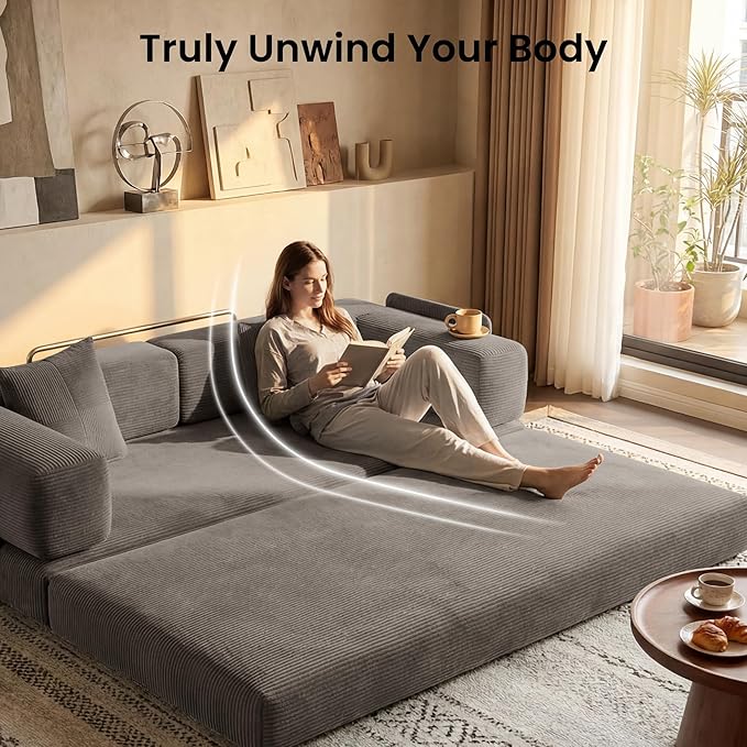 78.8" Convertible Futon Sofa Bed,Corduroy Futon Couch with Storage Pocket,Folding Pull Out Sofa,No Assembly Boneless Couch for Living Room,Brown