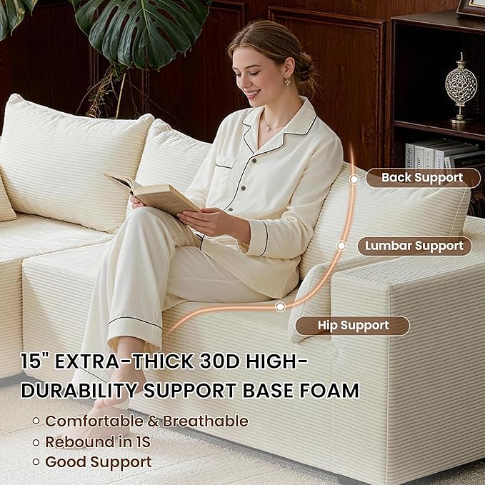 106" Cloud Sectional Boneless Couches for Living Room, Modular L Shaped Couch with Deep Seat Oversized Right Facing Chaise, Memory Foam Compressed Spineless 3 Seater Sofa for Apartment, Beige