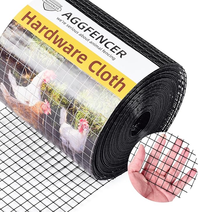 8in x 50ft Black Hardware Cloth 1/2 inch 19Ga PVC Coated Wire Mesh Vinyl Coated Fence, Welded Metal Chicken Wire Fencing Roll, Garden Plant Fencing, for Chicken Coop and Home Improvement