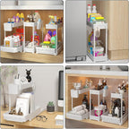 3 Pack Multi-Purpose Under Sink Organizers and Storage, 2026 L-Shaped Pull Out Cabinet Organizer for Bathroom & Kitchen, Under Cabinet Organizer with Hooks Hanging Cup, White, 14.85 inch