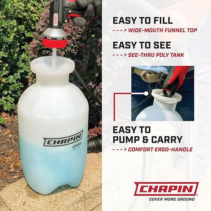 Chapin 22000 Pump Sprayer, 1-Gallon, Lawn & Garden, Translucent Poly Tank, Funnel-Top, SureSpray, Anti-Clog Filter, Adjustable Cone Nozzle & 34" Hose for Fertilizer, Weed & Pest Applications, 2 Pack