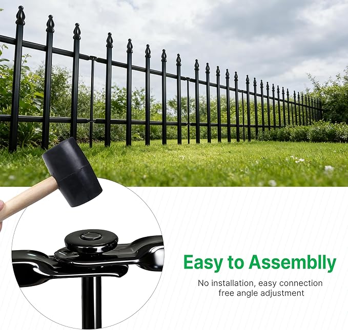 Metal Decorative Garden Fence 12" H x 16" W (5 Panels, Total Length 6.6 feet) Metal Border Folding Fence, Landscape Fencing for Flower Bed, Yard, Animal Barrier