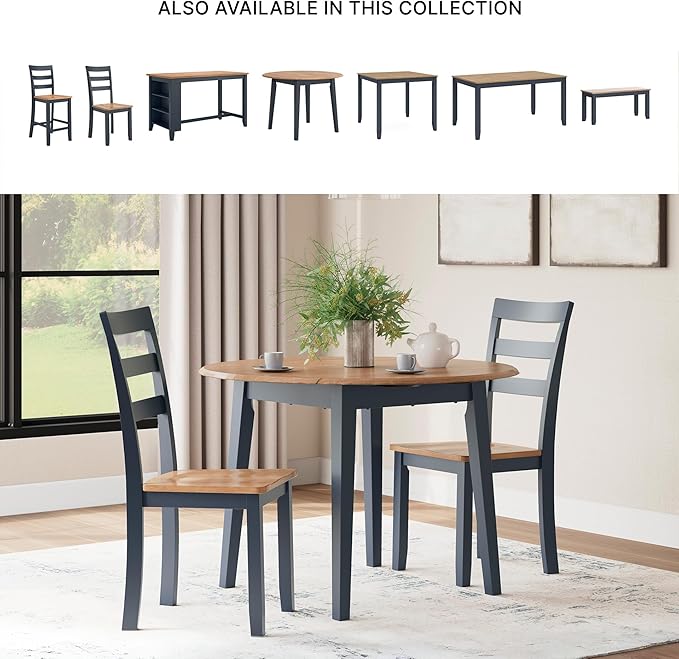 Signature Design by Ashley Gesthaven Modern Dining Drop Leaf Table with 4 Legs, Light Brown & Blue