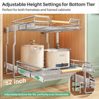 Pull out Cabinet Organizer, 2 Tiers 17"W X 21"D, Heavy Duty Smooth Sliding Under Cabinet Shelves for Pots and Pans, Full-Extension Roll out Drawers, Slide out Organization for Home Kitchen Pantry