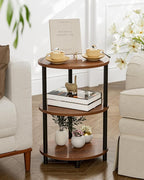 Small Round Side Table - 3-Tier Oval Accent Table for Small Spaces, Rustic Wood and Metal Couch End Table, Nightstand for Bedroom or End Table Living Room, Easy to Assemble, Rustic Walnut