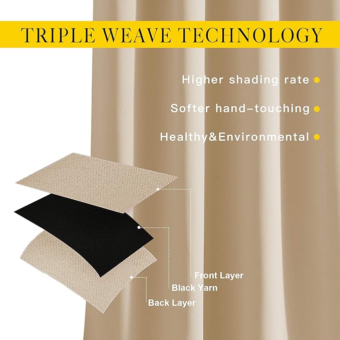 NICETOWN Bedroom Curtains Room Darkening Draperies - Biscotti Beige Room Darkening Drapes/Panels for Bedroom, Grommet Top 2-Pack, 52 x 63 inches Long, Thermal Insulated, Privacy Assured