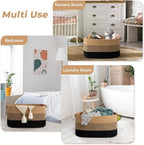 danpinera Large Blanket Basket for Living Room,72 L Rectangle Toy Storage Basket for Nursery Room, Woven Rope Storage Box with Leather Handle, 22’’*17’’*11.8’’, Gradient Linen